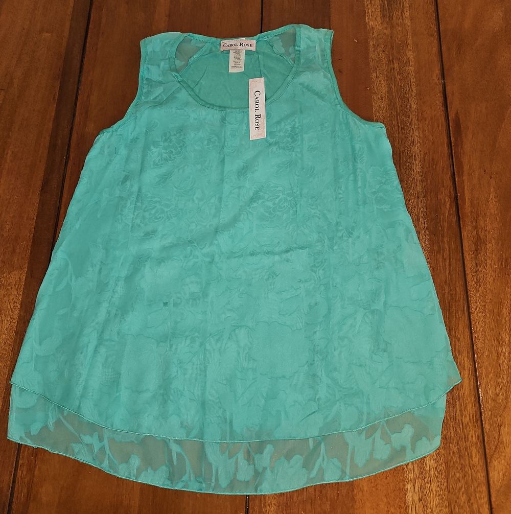 Carol Rose Turquoise Floral Sheer Tank Top